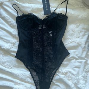 SOLD White Fox Black lace bodysuit